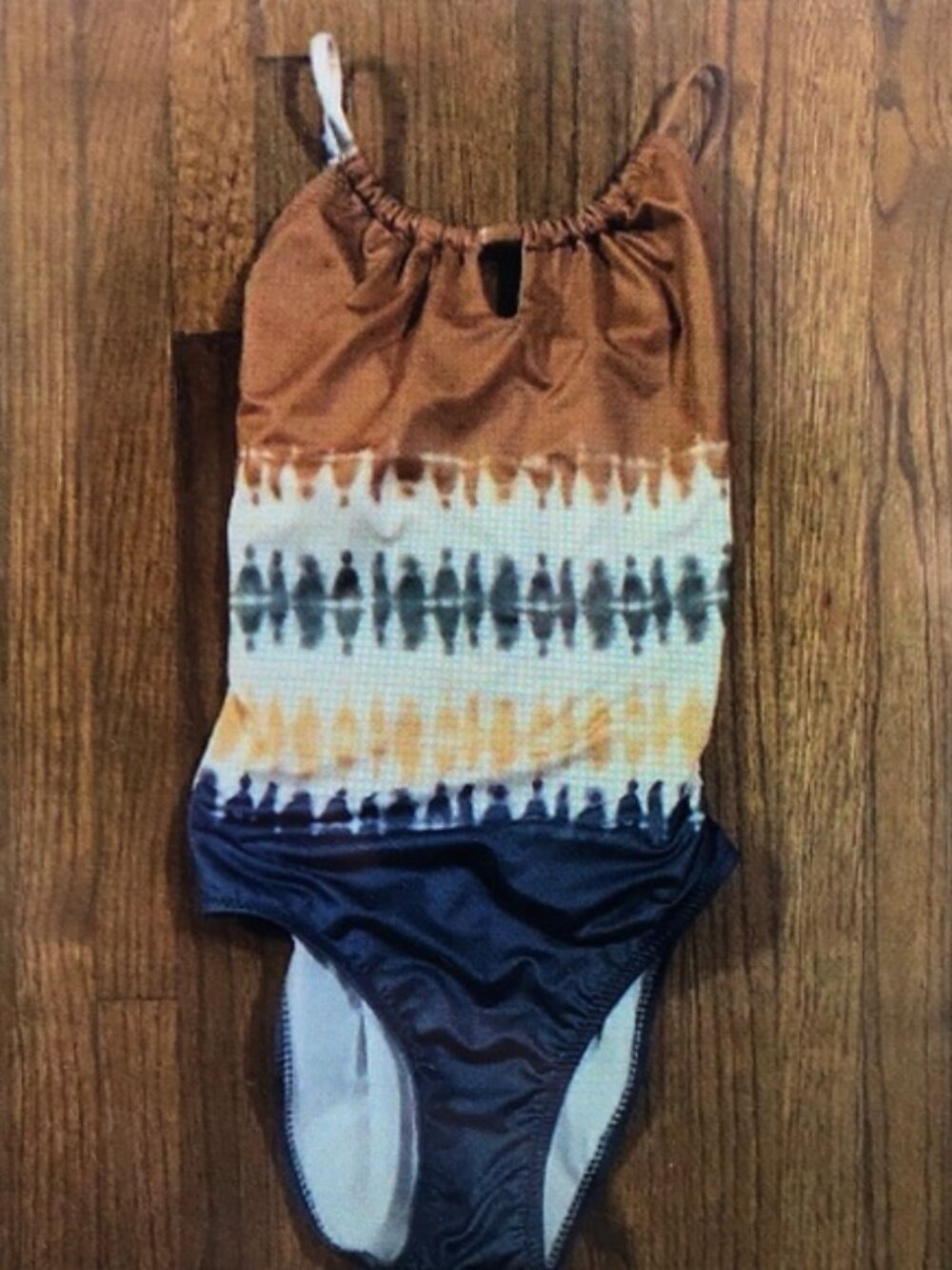 Tie-Dye One-Piece Swimsuit in Rust, Cream & Navy